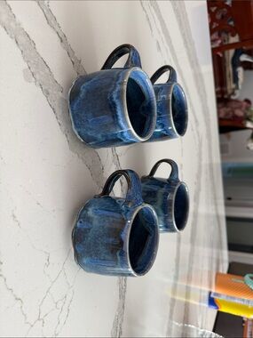 Handmade Blue Glazed Ceramic Mug - Set of 4